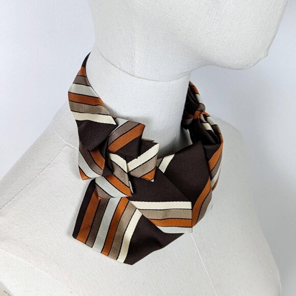 Ogsplosh - Brown And Rust Striped Casual Ascot Tie For Men And Women - NEW - Picture 5 of 8
